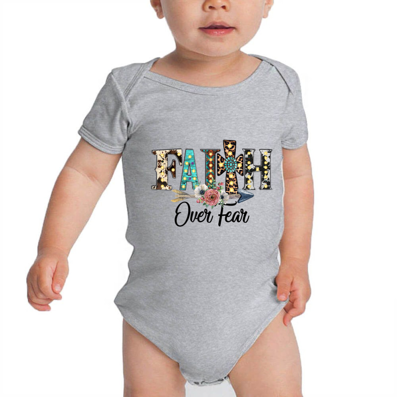 Leopard Faith Over Fear Cross Flowers Western Chri Baby Bodysuit by dong | Artistshot