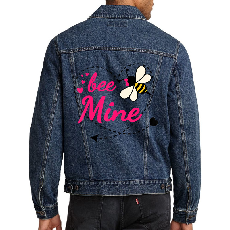 Bee Mine Pink Heart And Honey Bee Valentines Day T Men Denim Jacket | Artistshot