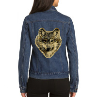 Smiling Wolf Head Lines Silhouette 2 Fan Fun Ladies Denim Jacket | Artistshot