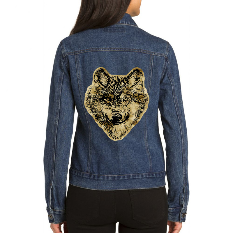 Smiling Wolf Head Lines Silhouette 2 Fan Fun Ladies Denim Jacket by Upsunshine | Artistshot