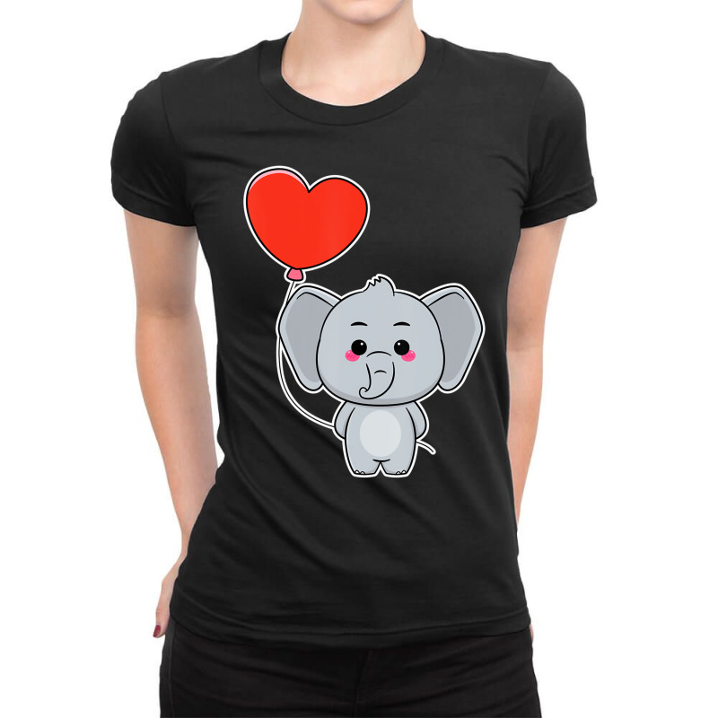 Elephant Heart Balloon Valentines Day Cute Animal Ladies Fitted T-Shirt by lavinia | Artistshot