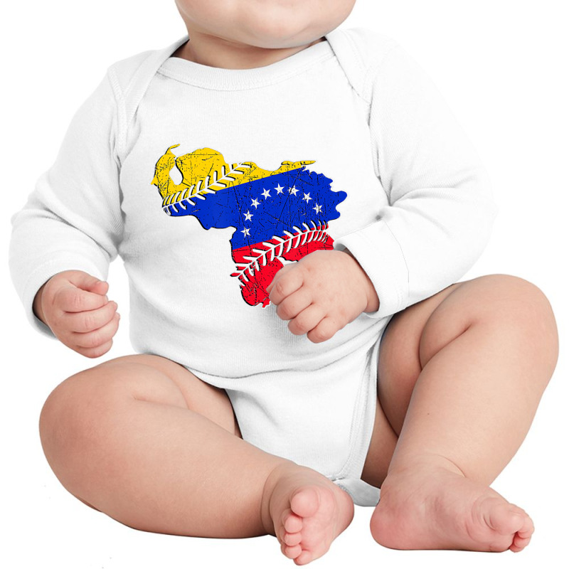 Venezuela Flag Baseball Laces Country Map Outline Long Sleeve Baby Bodysuit | Artistshot