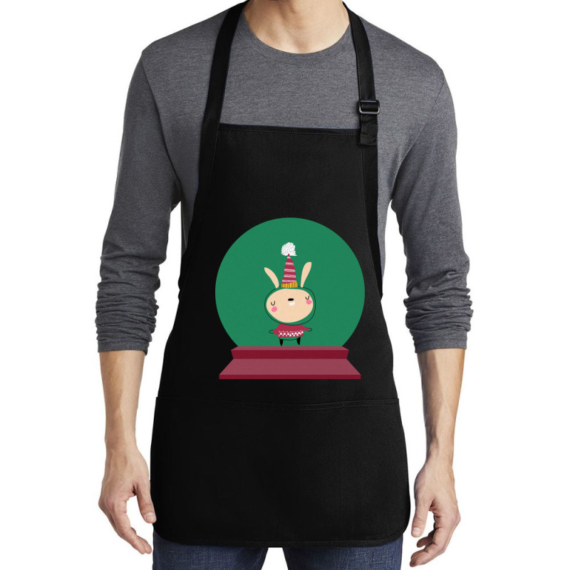 Bunny T Shirtfunny Winter Bunny In Green Snow Glob Medium-length Apron | Artistshot