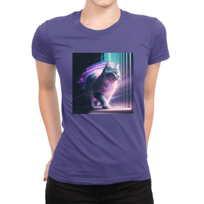 Cat In Window Vaporwave Motion Blur Ladies Fitted T-Shirt by EmporiumofGood | Artistshot