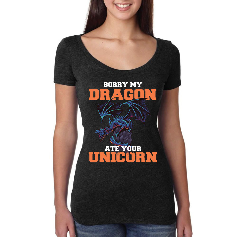 Sorry My Dragon Ate Your Unicorn Unicorn Dragon Sh Women's Triblend Scoop T-shirt by Upsunshine | Artistshot