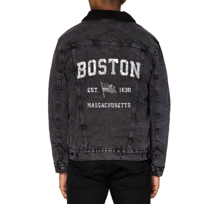 Boston Massachusetts Ma T Shirt Vintage Us Flag Sp Unisex Sherpa-lined Denim Jacket | Artistshot