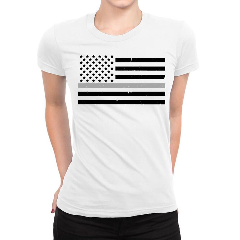 Thin Silver Line Flag Hoodie For Corrections Offic Ladies Fitted T-shirt | Artistshot