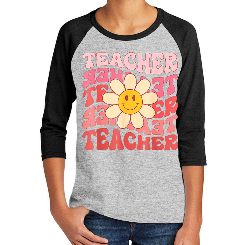 Funny Teacher Daisy Flowers Retro Groovy 70s Valen Youth 3/4 Sleeve | Artistshot