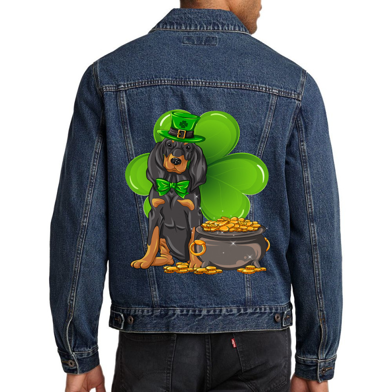 St Patricks Day Black And Tan Coonhound Shamrock P Men Denim Jacket by Upsunshine | Artistshot