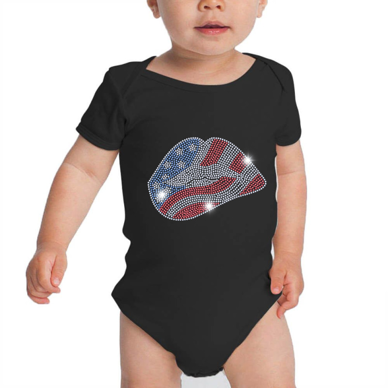 July 4th Usa Lips Flag Bling Rhinestone Men Woman Baby Bodysuit by sudhirka | Artistshot