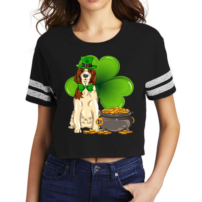 St Patricks Day Welsh Springer Spaniel Shamrock Pe Scorecard Crop Tee by Upsunshine | Artistshot