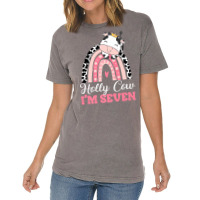 Holy Cow Im Seven Birthday Girl Outfit 7th Bday Fo Vintage T-shirt | Artistshot