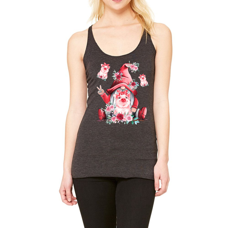 Cute Women Flower Pig Lover Gnome Pink Pig Lover F Racerback Tank by aiiluurosy | Artistshot