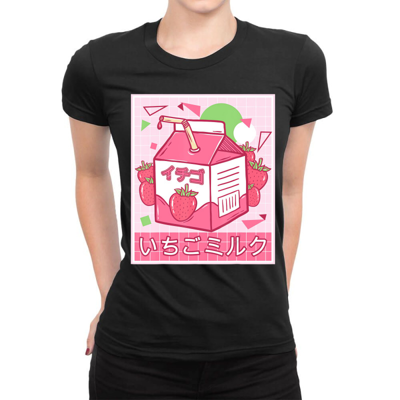 Funny Retro Japanese Kawaii Strawberry Milkshake 9 Ladies Fitted T-Shirt by voutsro | Artistshot