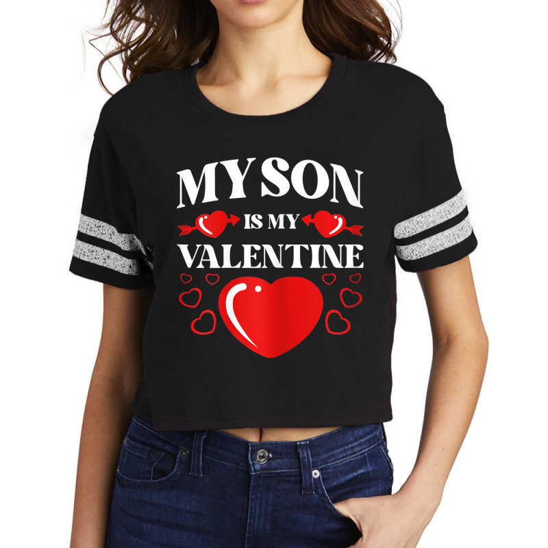 Womens My Son Is My Valentine Valentines Day Heart Scorecard Crop Tee by terrilyn | Artistshot