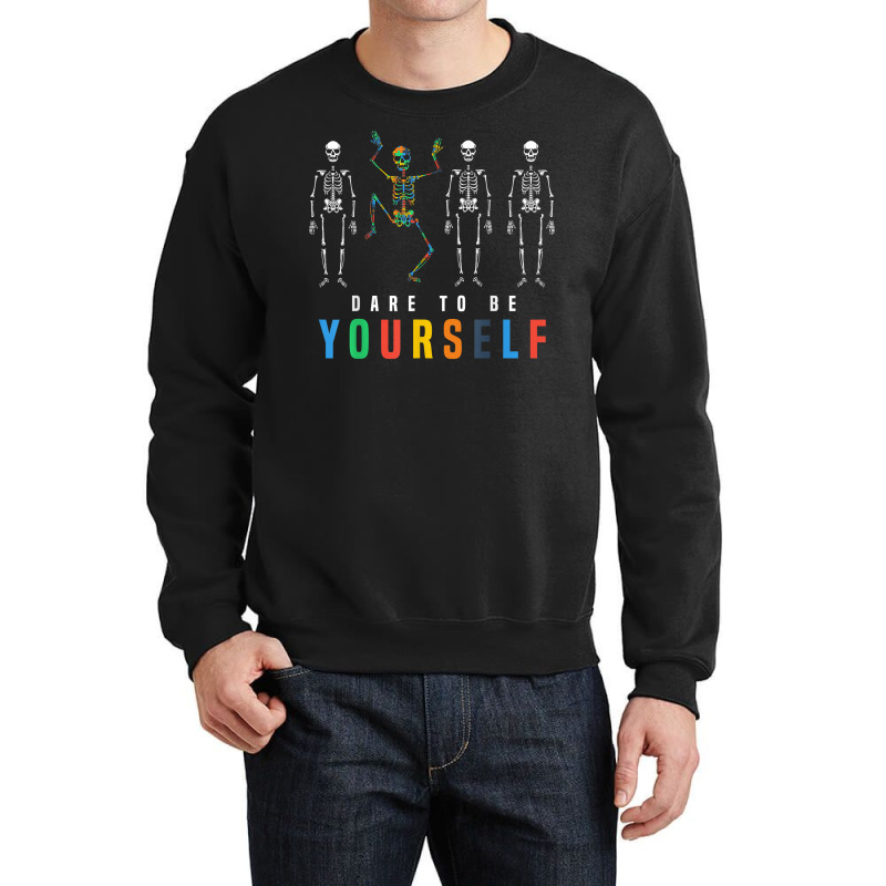 Skeleton Dabbing Dare To Be Yourself, Funny Autism Crewneck Sweatshirt | Artistshot