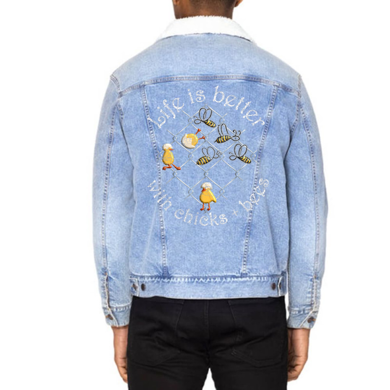 Funny Tictactoe Chicken Bees Wire Mesh Game Beekee Unisex Sherpa-lined Denim Jacket | Artistshot