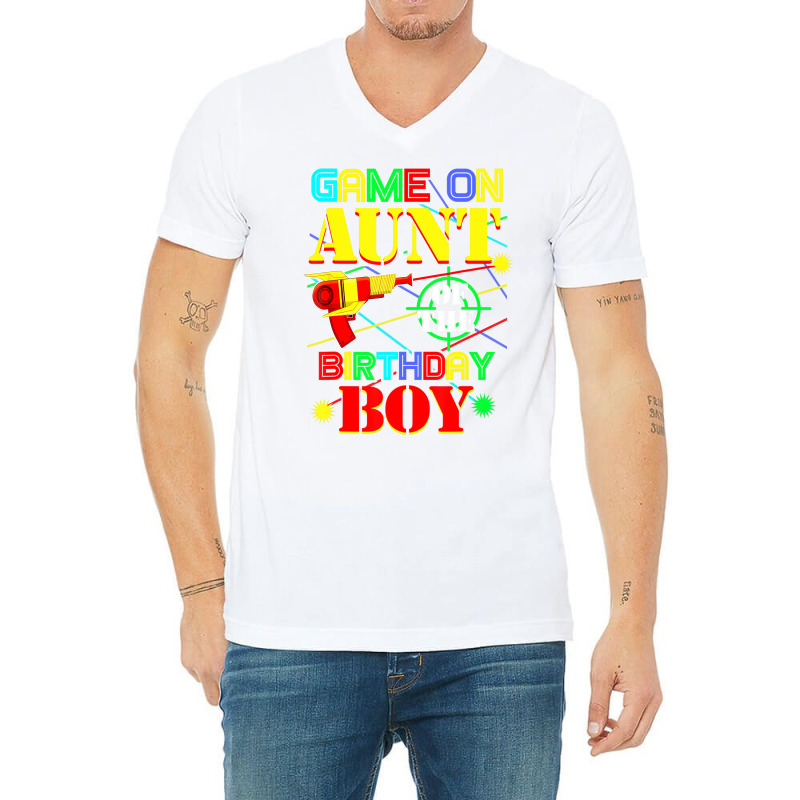 Game On Aunt Of The Birthday Boy Shirt Funny Mommy V-Neck Tee by voutsro | Artistshot