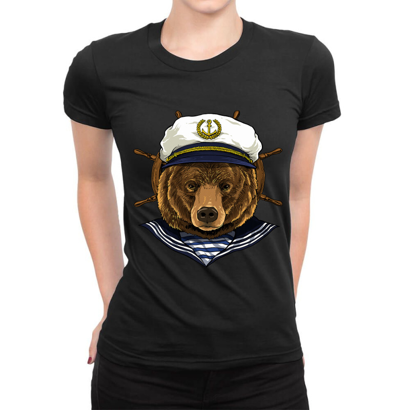 Bear Sailor Boat Captain Wildlife Bear Animal 175 Ladies Fitted T-Shirt by AURRADILLARD | Artistshot