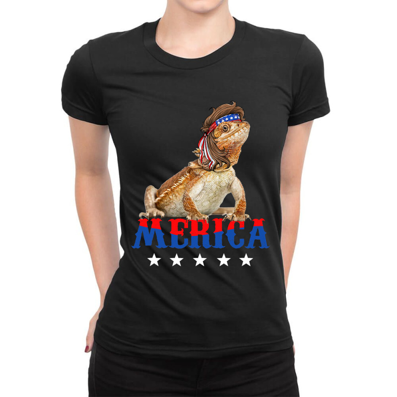 Merica Bearded Dragon Mullet 4th Of July American  Ladies Fitted T-Shirt by whoretacarpal | Artistshot