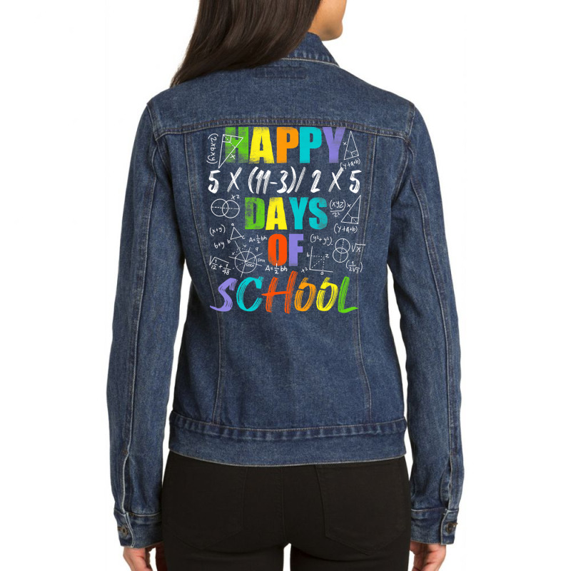 Math Teacher Happy 100th Day Of School Equations T Ladies Denim Jacket by catricegar | Artistshot