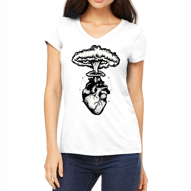 Heart And Nuclear Explosion Women's V-neck T-shirt | Artistshot