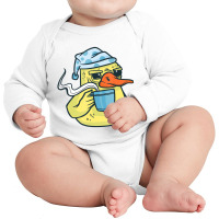 Duck Animal Bird With Coffee Drinking Funny Coffee Long Sleeve Baby Bodysuit | Artistshot