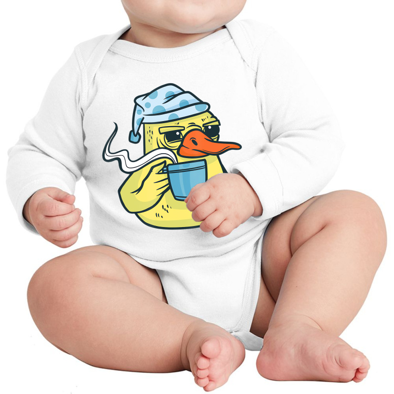 Duck Animal Bird With Coffee Drinking Funny Coffee Long Sleeve Baby Bodysuit by chomibe | Artistshot