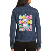 Cute Pitbull Easter Bunny Ear Colorful Easter Egg  Ladies Denim Jacket | Artistshot