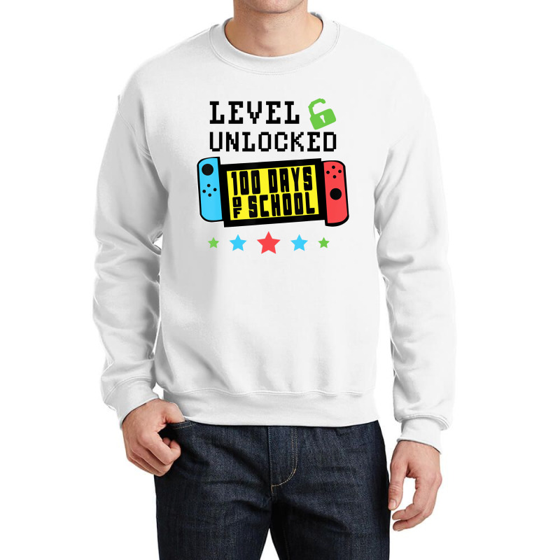 Level Unlocked 100 Days Of School Gamer Graphic Ar Crewneck Sweatshirt by holden | Artistshot