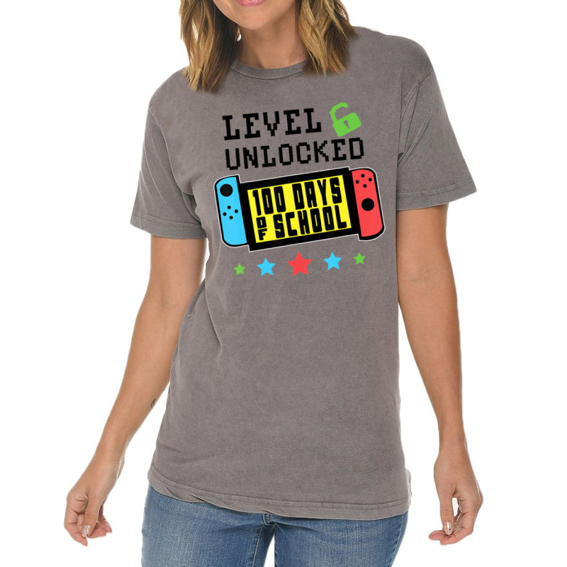 Level Unlocked 100 Days Of School Gamer Graphic Ar Vintage T-Shirt by holden | Artistshot