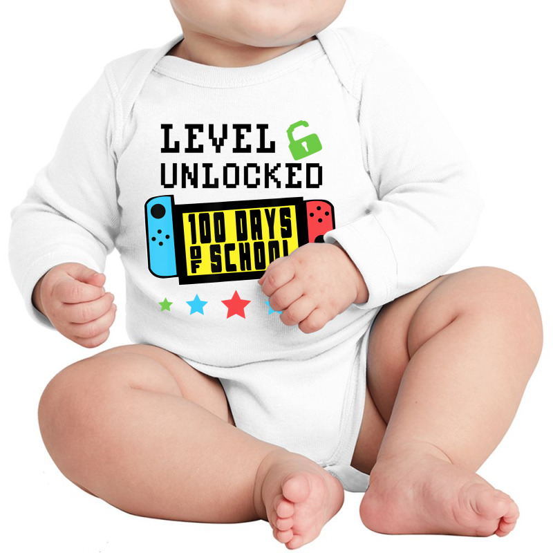 Level Unlocked 100 Days Of School Gamer Graphic Ar Long Sleeve Baby Bodysuit by holden | Artistshot