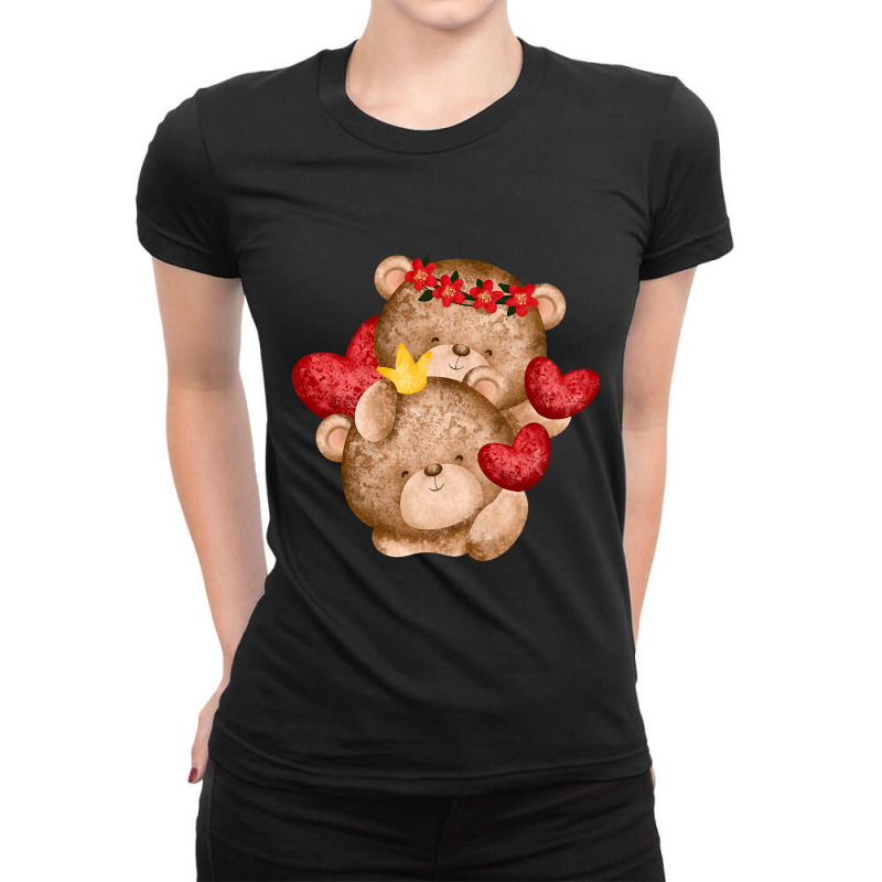 Matching Valentines Day Red Heart Big Bear Love Co Ladies Fitted T-Shirt by spreesgomez | Artistshot