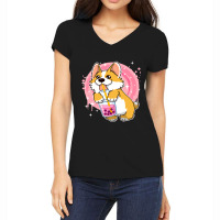 Boba Milk Tea Corgi Dog Puppy Lover Kawaii Japanes Women's V-neck T-shirt | Artistshot