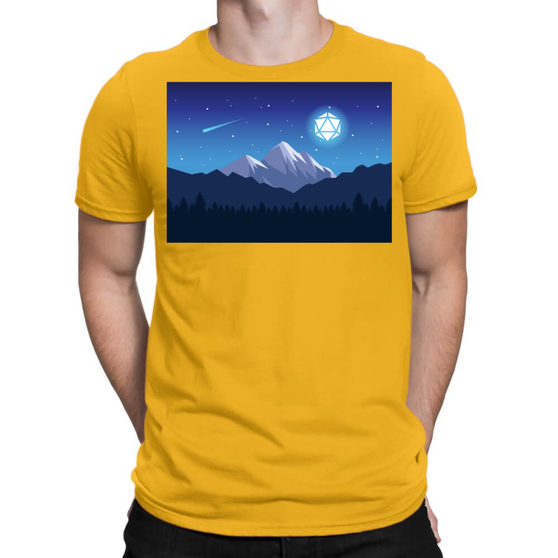 Snowy Cold Night Shooting Stars D20 Dice Moon Land T-shirt | Artistshot