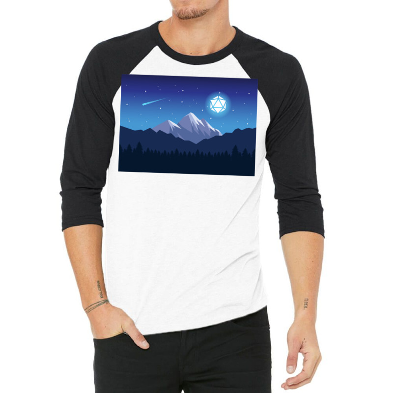 Snowy Cold Night Shooting Stars D20 Dice Moon Land 3/4 Sleeve Shirt | Artistshot