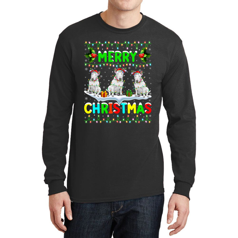 Xmas Lighting Santa Hat Merry Christmas Bull Terri Long Sleeve Shirts by kerrmanthez | Artistshot