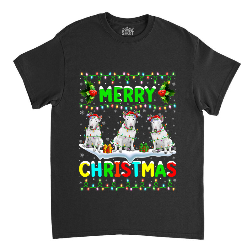 Xmas Lighting Santa Hat Merry Christmas Bull Terri Classic T-shirt | Artistshot