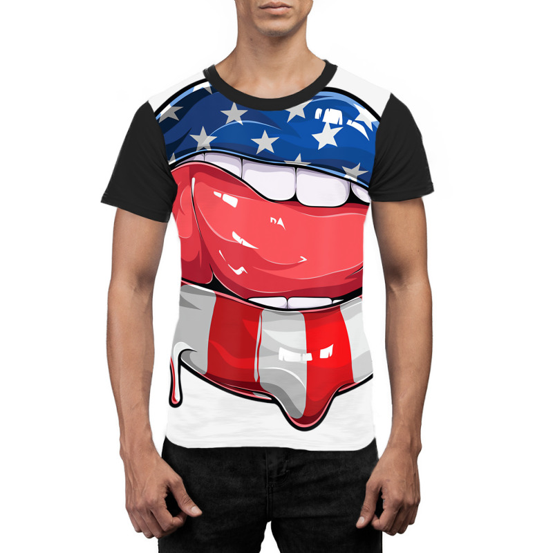 Usa Flag Dripping Lips 4th Of July Patriotic Ameri Graphic T-shirt | Artistshot