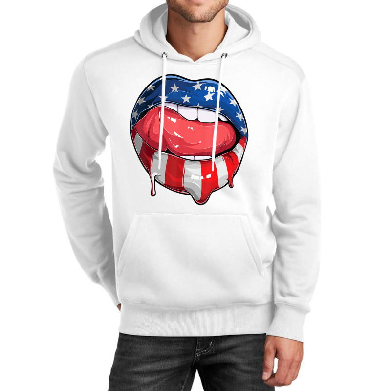 Usa Flag Dripping Lips 4th Of July Patriotic Ameri Unisex Hoodie | Artistshot