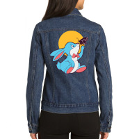 Cute Blue Bunny Playing With A Butterfly Ladies Denim Jacket | Artistshot