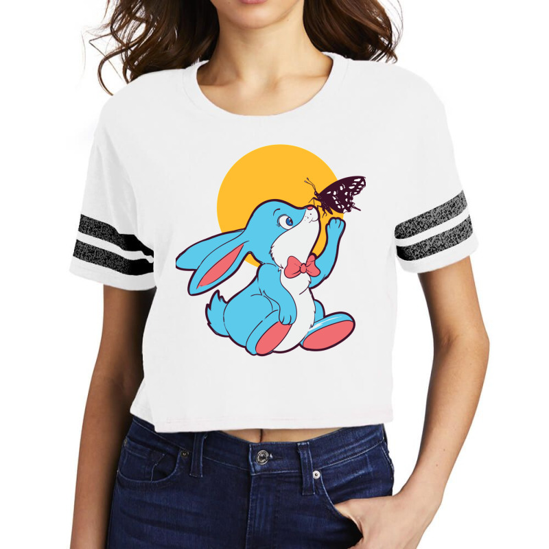 Cute Blue Bunny Playing With A Butterfly Scorecard Crop Tee by formennox | Artistshot