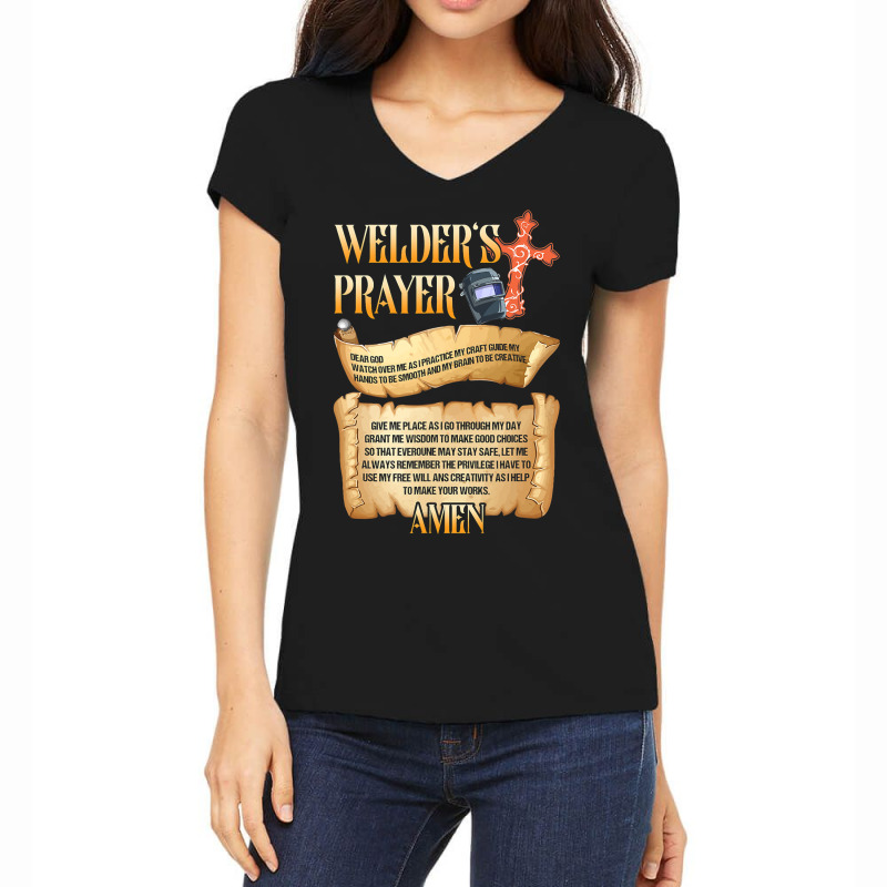 Welders Prayer Watch Over Me Welding Steelworker W Women's V-Neck T-Shirt by kerrmanthez | Artistshot