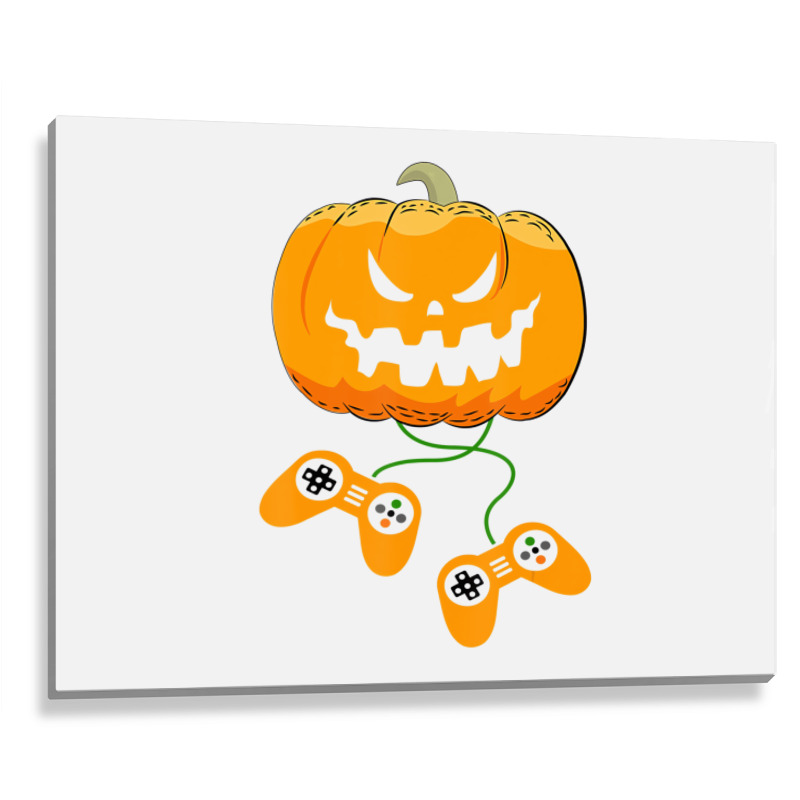 Halloween Video Gamer Pumpkin Jack O Lantern Boys Metal Print Horizontal | Artistshot