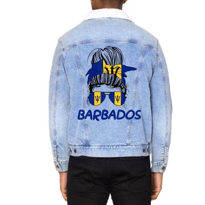 Barbados Girl Messy Bun, Barbados Flag Barbadian W Unisex Sherpa-Lined Denim Jacket by scrabeck | Artistshot