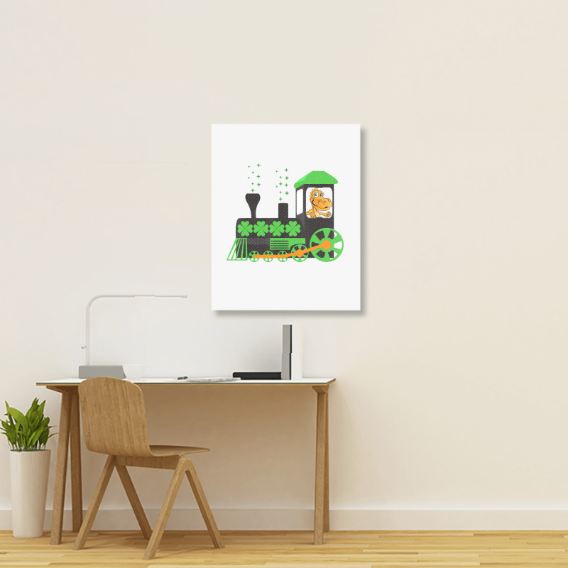 Dinosaur On Train St Patrick's Day Train Irish Sha Portrait Canvas Print | Artistshot