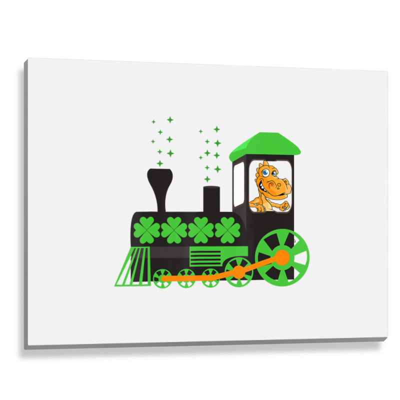 Dinosaur On Train St Patrick's Day Train Irish Sha Metal Print Horizontal | Artistshot