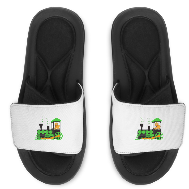 Dinosaur On Train St Patrick's Day Train Irish Sha Slide Sandal | Artistshot