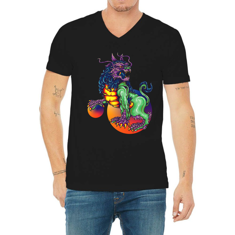 Retro Japan Dragon V-Neck Tee by kerrmanthez | Artistshot