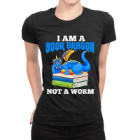 Reading Book Dragon Not A Worm Reader Bookworm Dis Ladies Fitted T-shirt | Artistshot